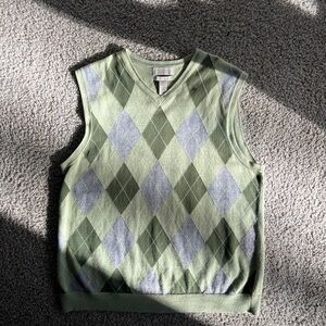 Banana Republic Green and Gray Argyle V-Neck Sweater Vest